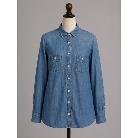 J. Crew Tops - J.Crew Womens Blue Cotton Chambray Button Down Shirt Long Sleeve Size 0
